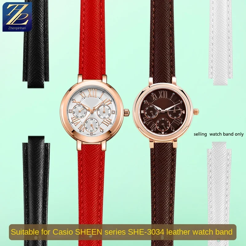 Cowhide strap substitute Casio watch for women SHEEN series SHE-3034GL/SHE-4029PG genuine leather watch strap accessories