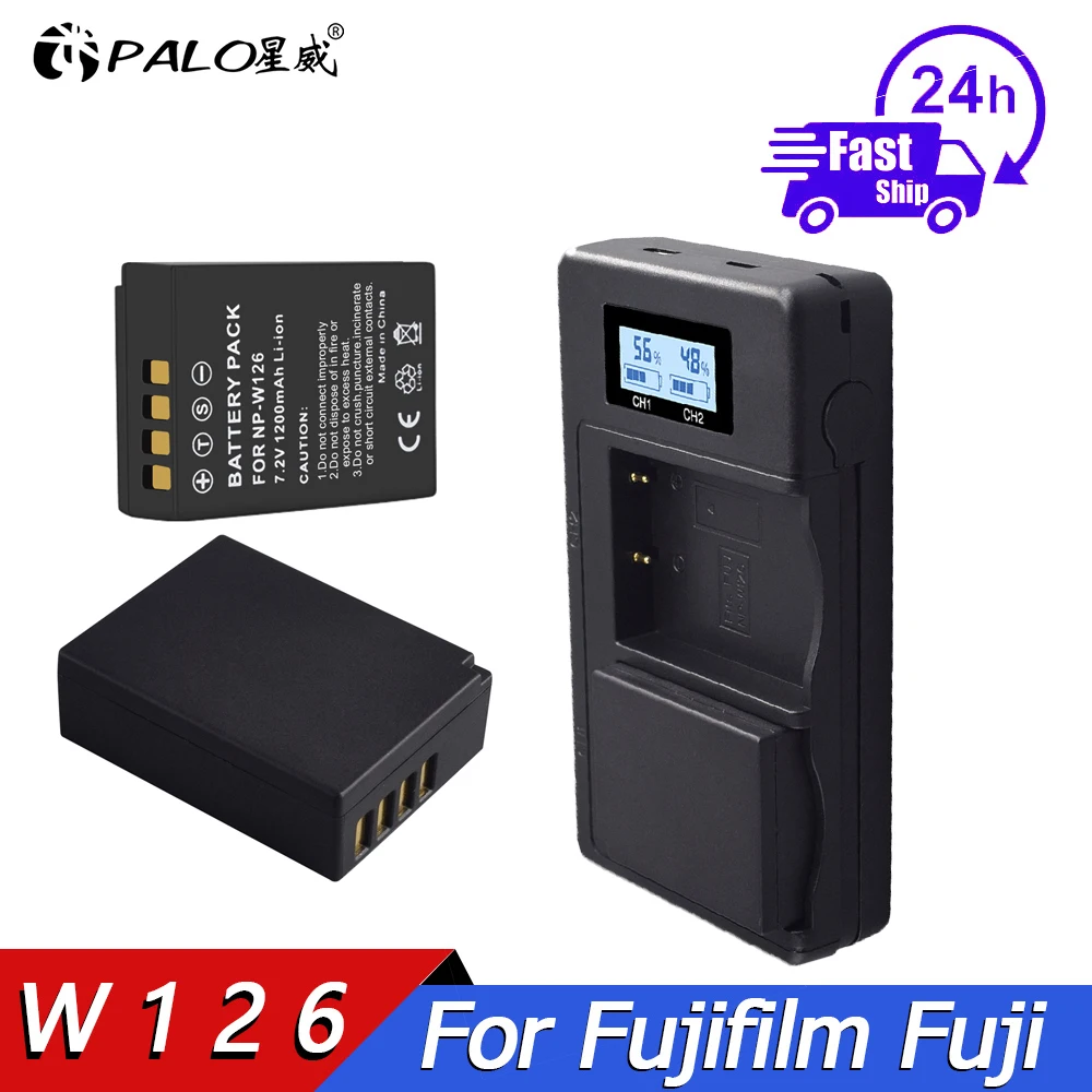 

PALO NPW126 NP-W126 NP W126 Batteries +LCD Dual Charger for Fujifilm Fuji X-Pro1 XPro1 X-T1 XT20 XS10 XT100 XT200 XA5