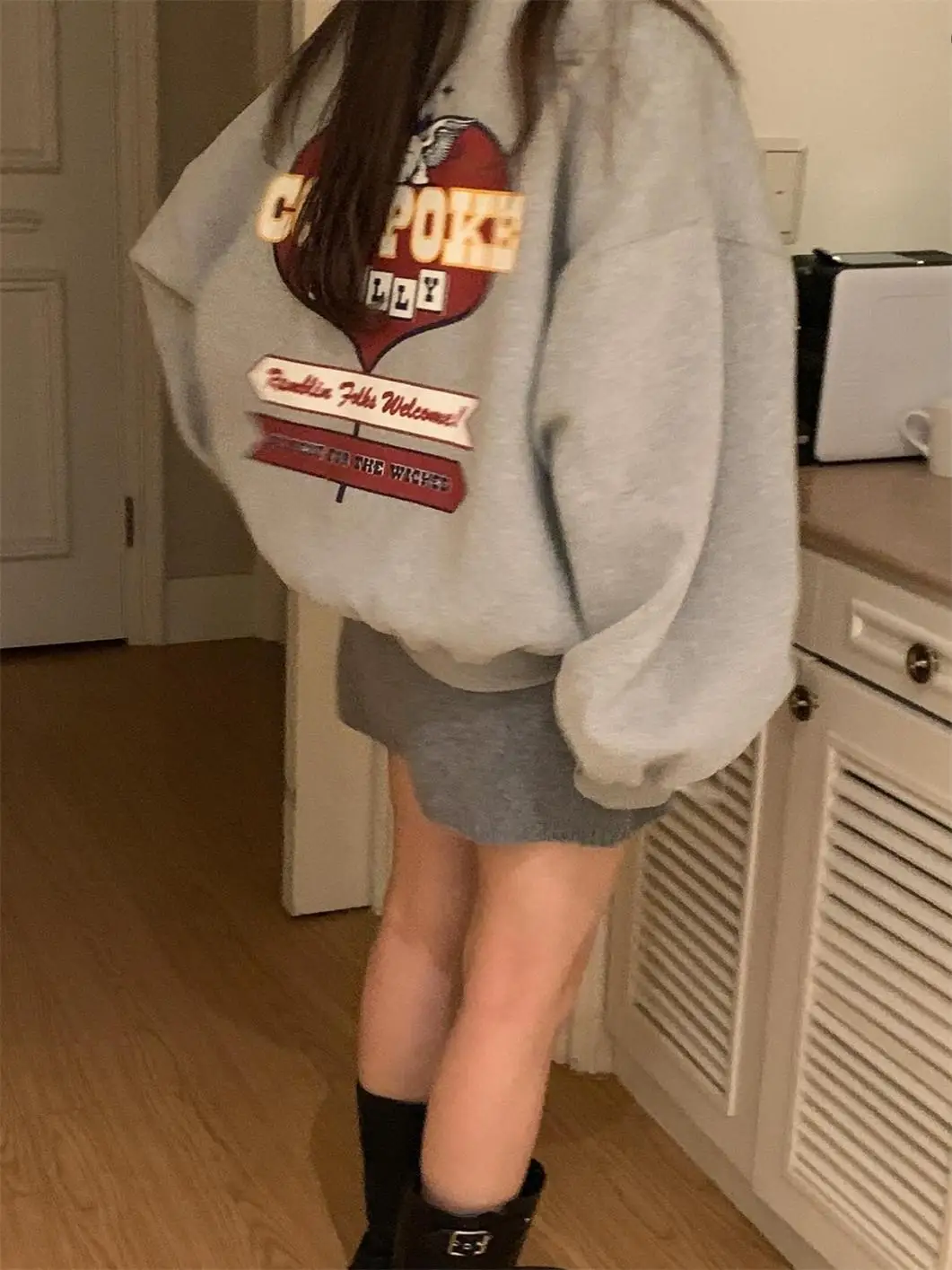 ay American Retro Cartoon Heart Pattern Design Loose Fit Women's Hoodie Korean Version round Ne Long Sve Sweatirt