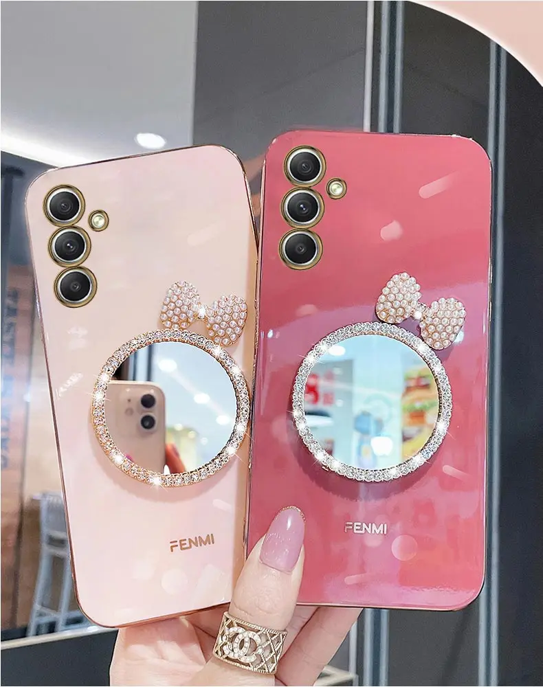 Make up Mirror Diamond Bling Case For Samsung Galaxy A34 A54 A21S A20S 5G A10 A10S A11 A12 A13 A14 A02 A03  Stand Cover