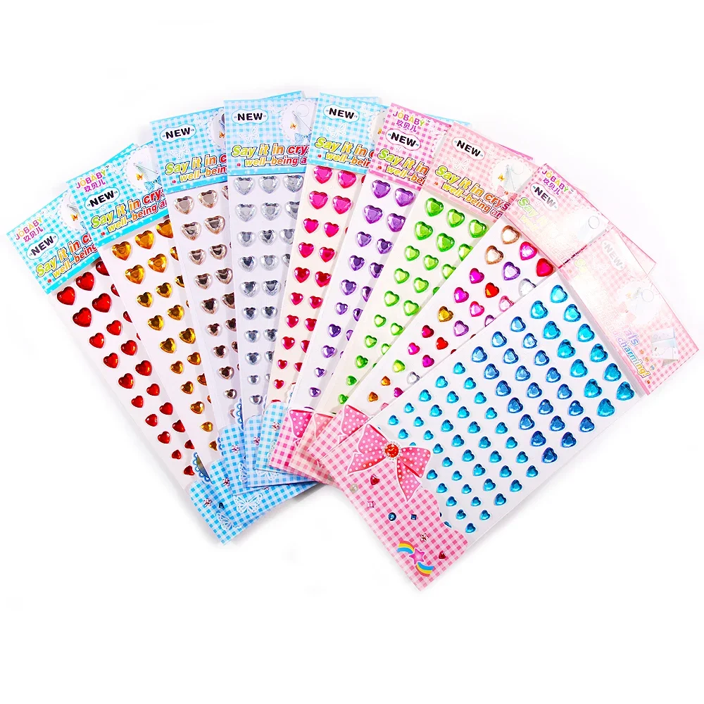 1 Sheets Heart shape Multicolor Flatback Self-Adhesive Rhinestone Sticker for Diy Kids Crafts/Prize/Party Favor/Phone Decor