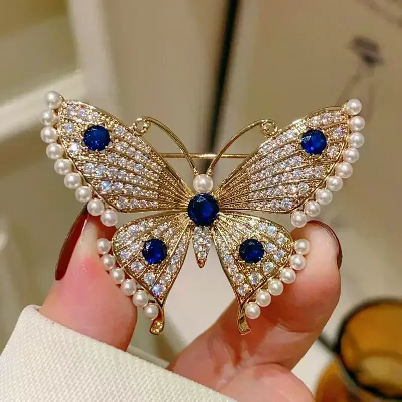 Fashion Luxury Pearl Rhinestone Butterfly Brooches For Women Clothing Coat Accessries Gifts