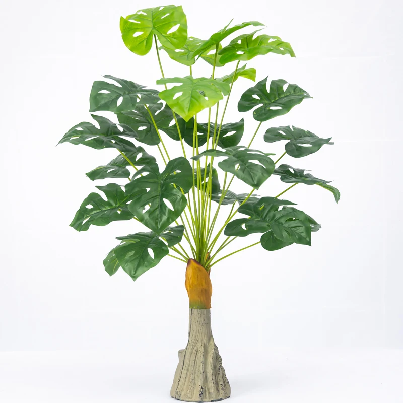 95cm 24 Forks Large Artificial Plants Fake Palm Tree Branch Tropical Monstera White Plastic Turtle Leafs For Home Outdoor Decor