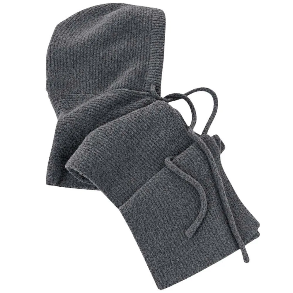 Korean Style Winter Balaclava Hat Thick Knit Combined Hood Hood Scarf Combo Solid Color Thermal Yarn Integrated Neck Warmer