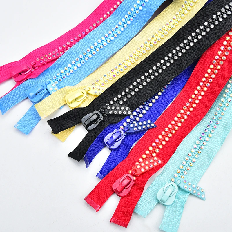 1 Pcs 60cm Rhinestone Zipper High Quality Shiny Open-End Zippers For Sewing Diy Jacket Coat Clothing Accessories