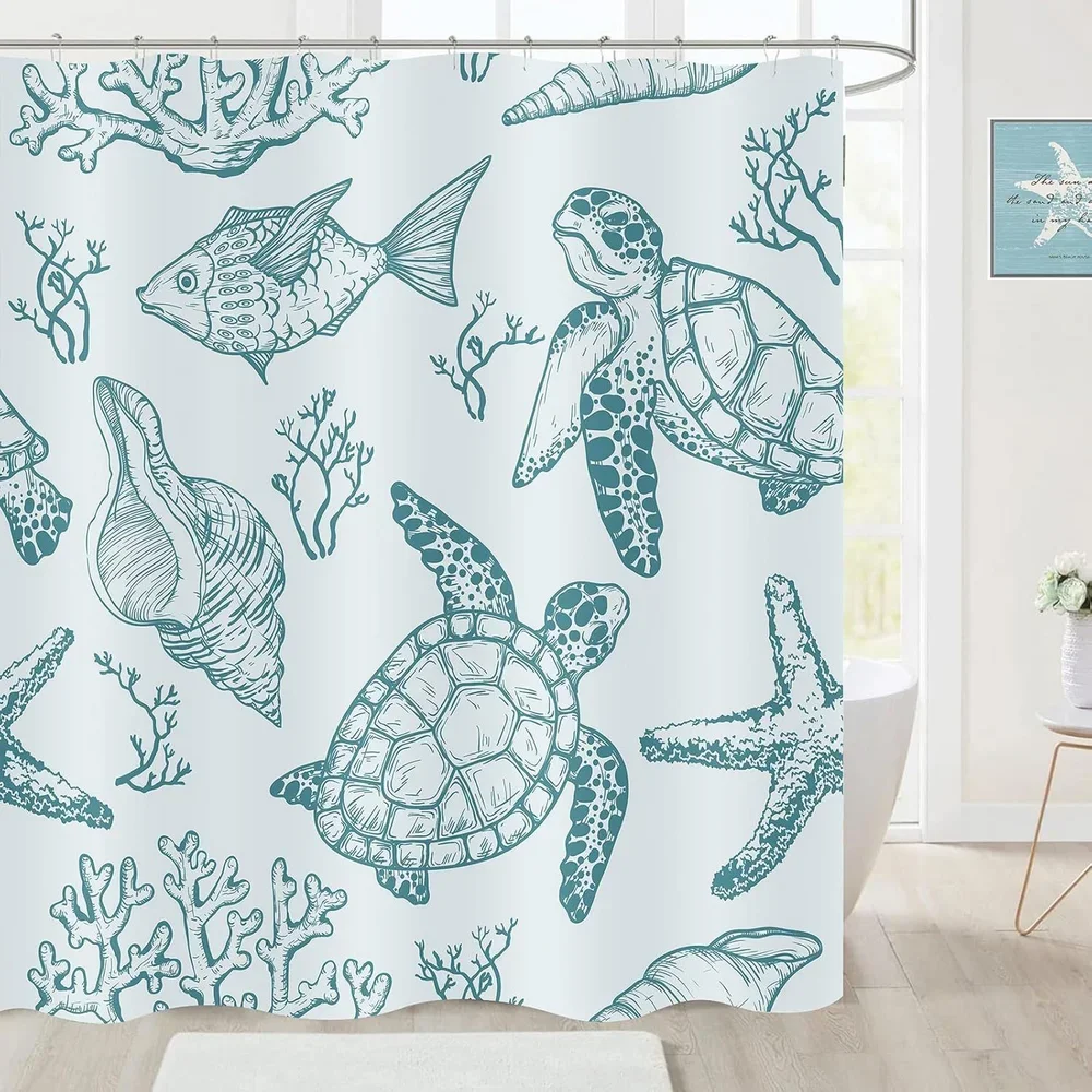 1pc Cute Cartoon Fish Printed Waterproof Shower Curtain Bathroom, Bathtub Curtain Partition Privacy Hanging Curtain 12 Hooks