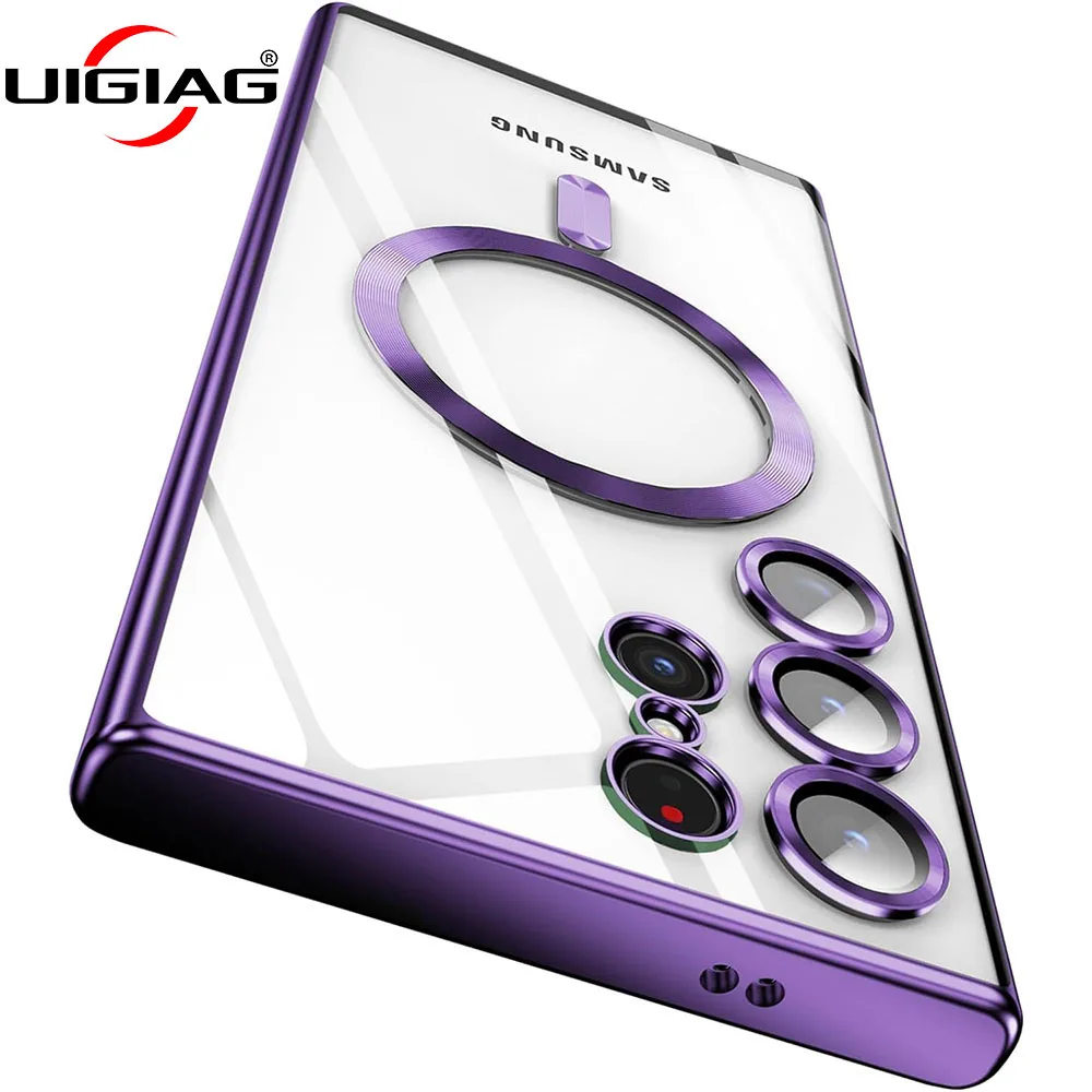 Luxury Magnetic Magsafe Cases For Samsung Galaxy S24 S23 S22 20 21 FE Note 20 Ultra 10 Plus Wireless Charging Transparent Cover