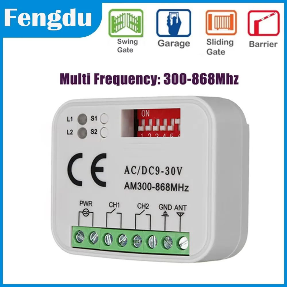 

Garage Controller Remote Control Receiver 2 CH Controller Switch For 433 868 MHz Transmitter Frequency 300-900MHz