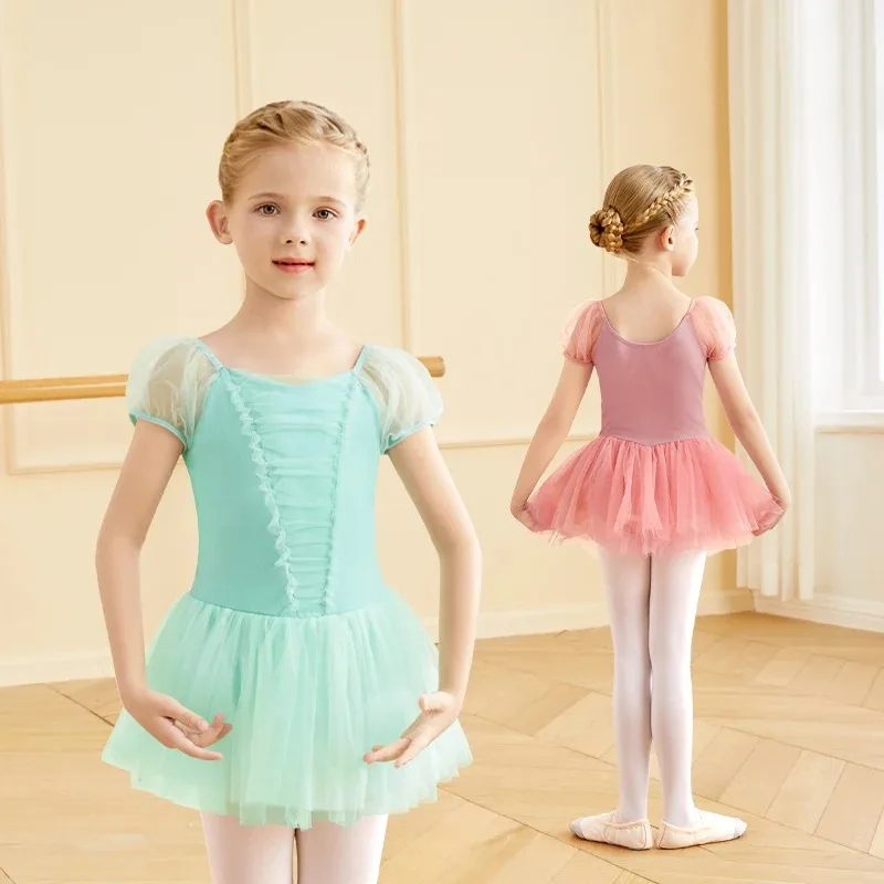 Ballet Tutu Dress For Girl Ballet Leotards Puff Sleeve Ballet Dress Kids Dance Gauzy Skirts Skate Dance Party Bodysuits Swiomwer