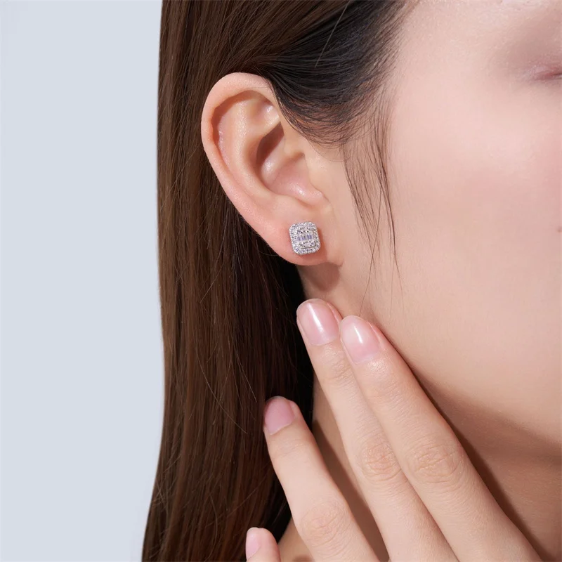ZFSILVER Fashion Trendy Classic 925 Silver Color D Moissanite Rectangle Square Earring For Women Accessories Jewelry Gift E17090