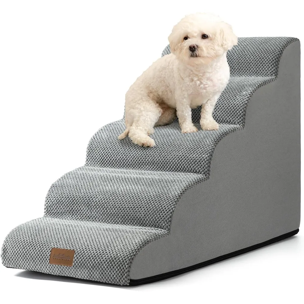 Dog Stairs for High Bed 22.6" H, Small Pet Steps with Leakproof Cover, High Density Foam Cat Ramp for Bed