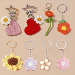 Pretty Handmade Knitted Flower Keychain for Women Girls Crocheted Love Heart Key Rings Handbag Pendants Decor Jewelry Gifts