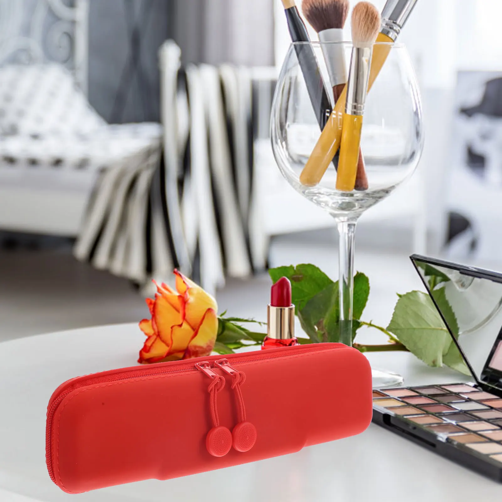 

Portable Makeup Brush Bag Makeup Brush Storage Pouch Small Blue Silicone Dustproof Travel Case Pouch Holder Tool Bag
