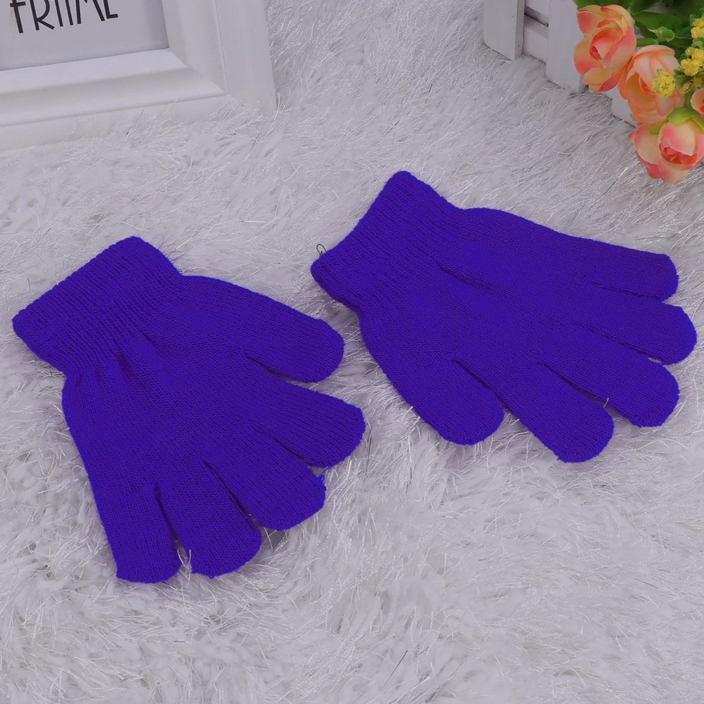 

4Pairs Warm Knit Gloves Unisex Full Finger Winter Kids Soft Comfortable Breathable Solid Color Five Finger Glove