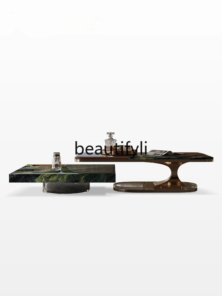 Italian light luxury living room natural luxury stone edge few combination designer creative square table coffee table