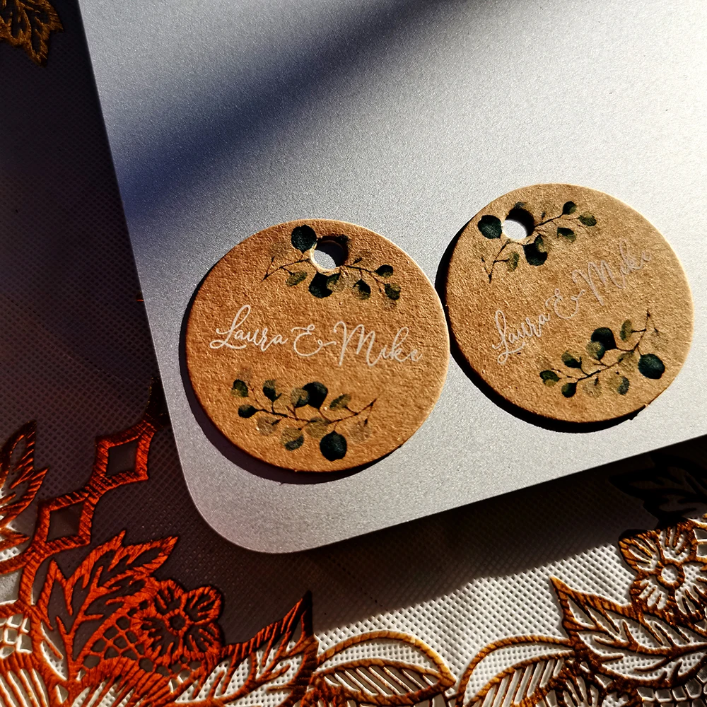 BY6-35mm Diameter 100pcs White Text Print Kraft paper Hang Tags Private Label Garment Accessories Price Tags For The Store