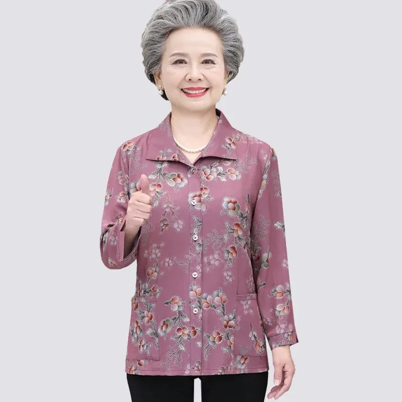 

Spring Attire Mom Nine Points Sleeve Shirt Jacket Summer Attire Grandma Costume Loose Fit Thin Blouse Suit Spring Women Clothes