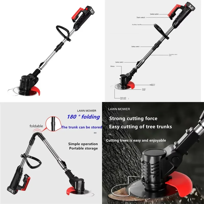 302W Folding Motorized Lawn Electric Mower Multifunctional Household Handheld Lithium Battery Agricultural Weeding Machine