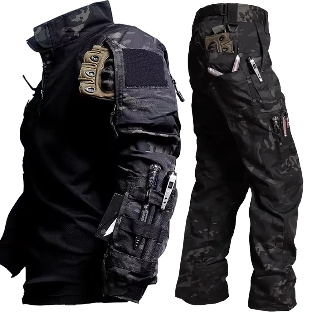 Men's Tactical Two Pieces Sets Outdoor Shirts and Pants Suit Camo Uniform Frog Suit Airsoft Clothes SWAT Paintbal Work Cargo Set