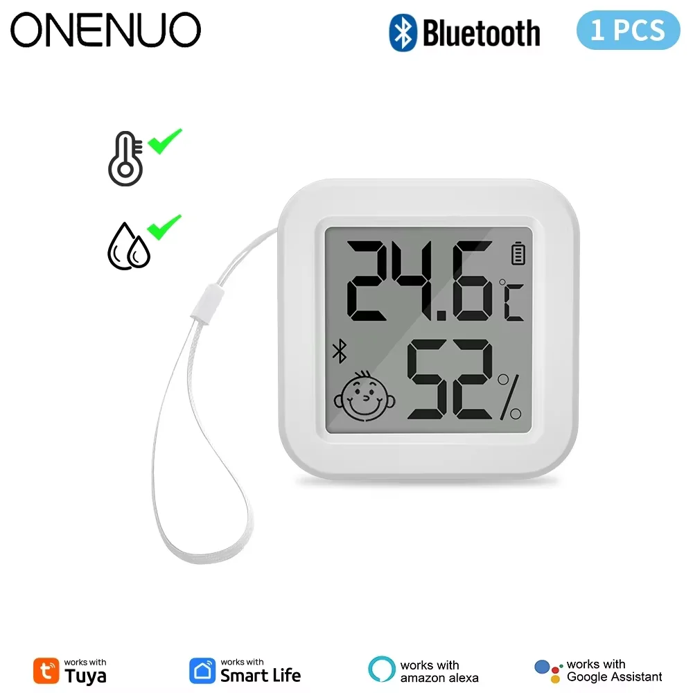 

TUYA Bluetooth Temperature Humidity Sensor LCD Screen Tuya APP Remote Voice Control Google Thermometer Hygrometer with a String