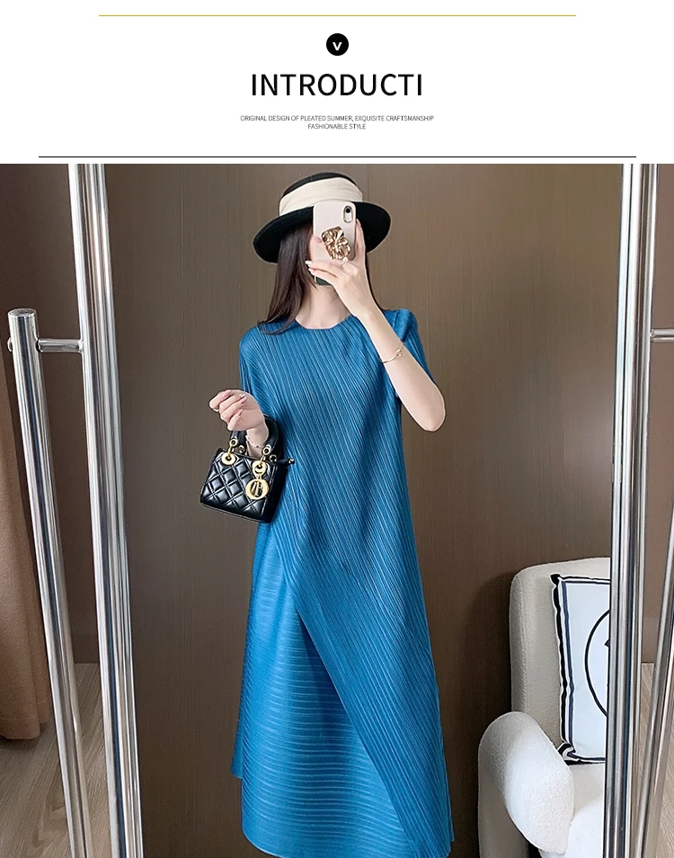 Miyake Gefaltetes Patchwork-Kleid für Damen, Sommer 2024, Neues Einzigartiges Design mit Schlankem und Lockerem Stil, Maxi-Kleid – Detail 1