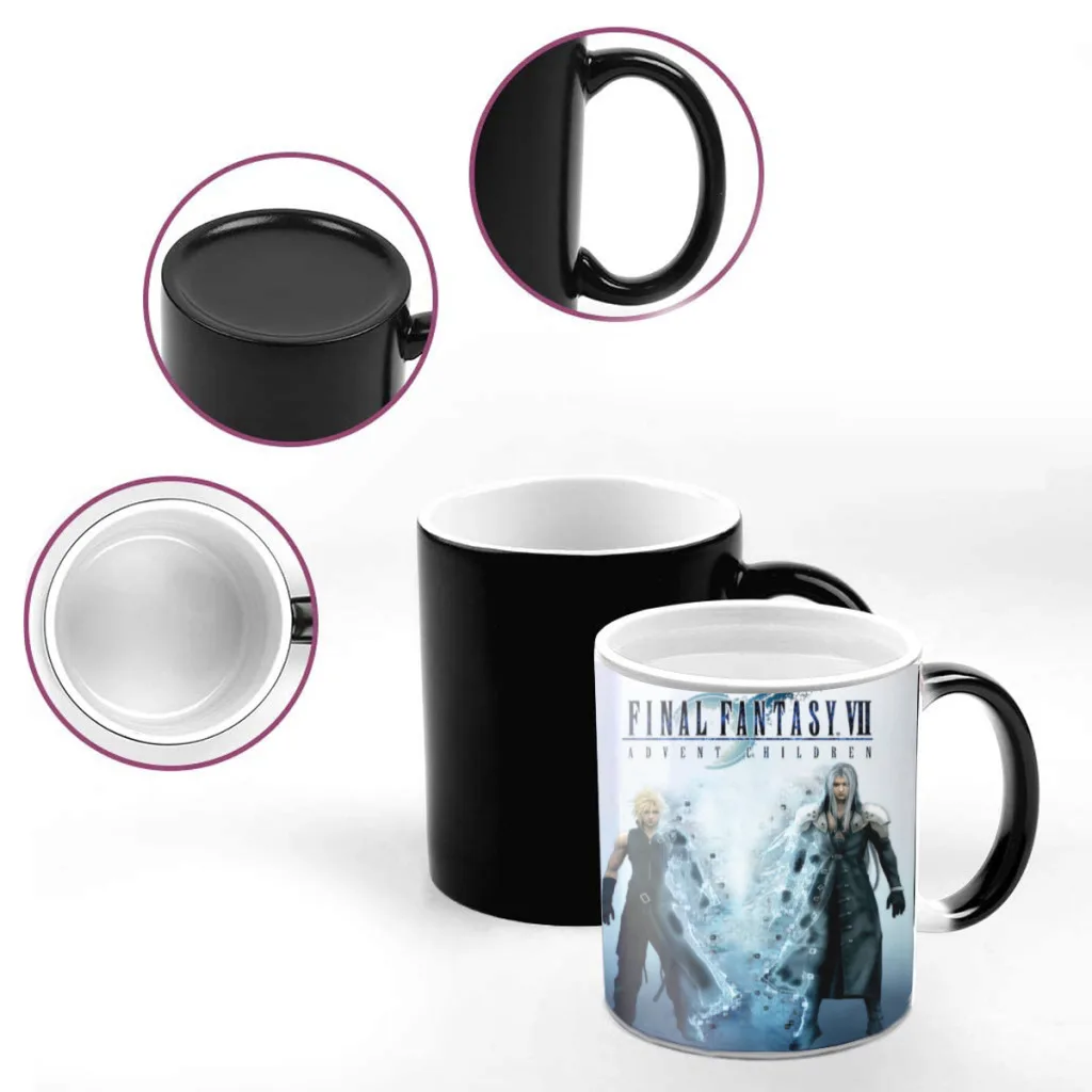 F-Final-Fantasy-VII Ceramics Coffee Mug  Thermal Color-changing Birthday Gift Back To School MugHot Game