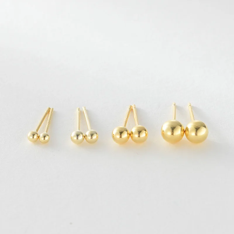 Stainless Steel summer style 18K Gold Filled Boy and girl stud earrings3/4/5/6 mm simple golden beans women earrings wedding dec