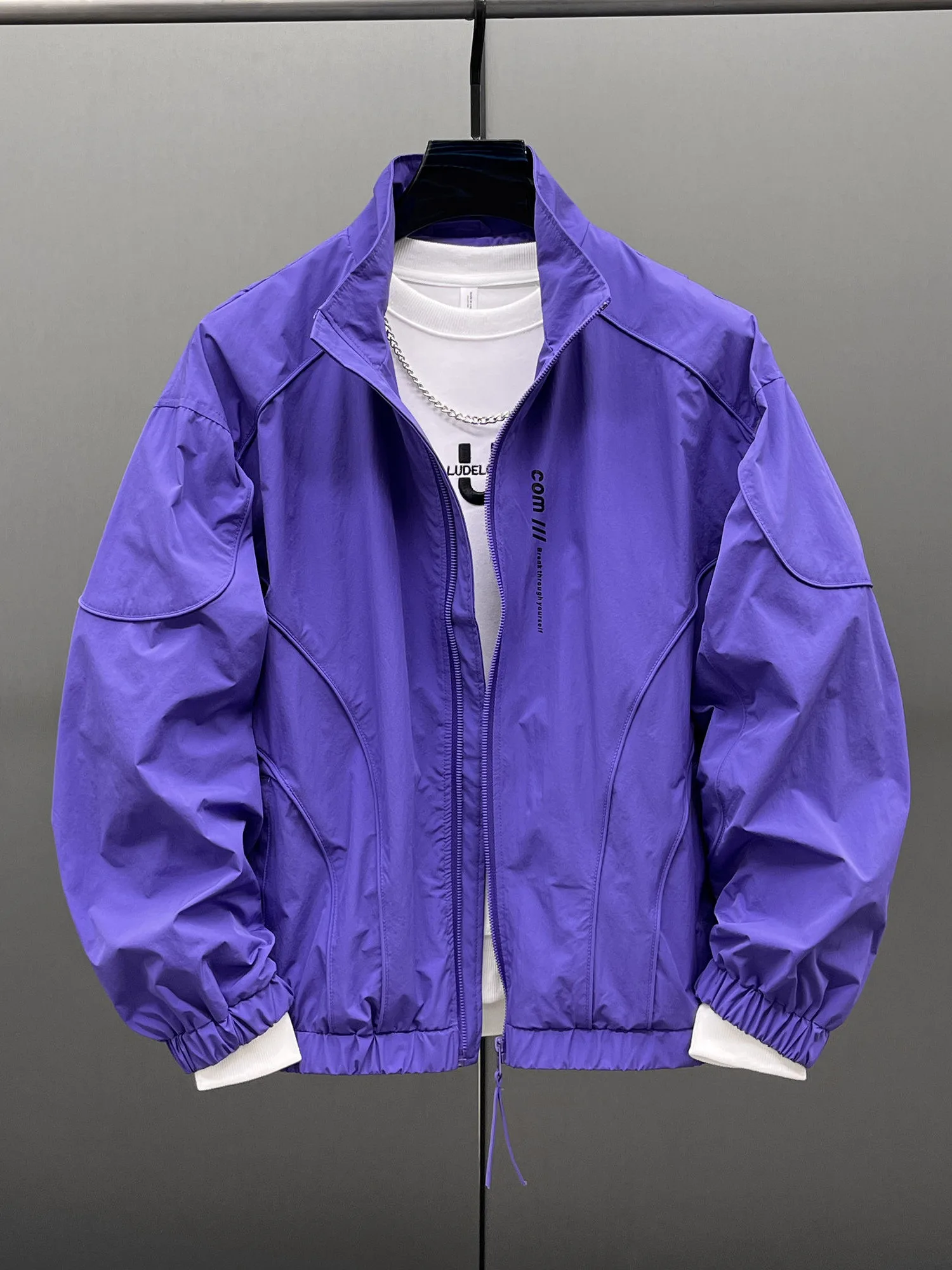 

Spring Summer New Men's Loose Trendy Brand Stand Collar Jaet Side Zipper Haome High-End Splicing Outerwear