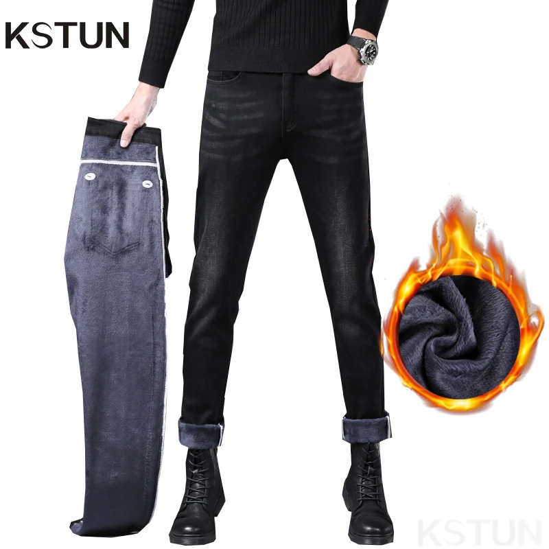 2024 Winter Jeans Men Fleece Warm Jeans Thicken Slim Skinny Black Jeans Men's Trousers Casual Pencil Pants Mens Clothing Homme