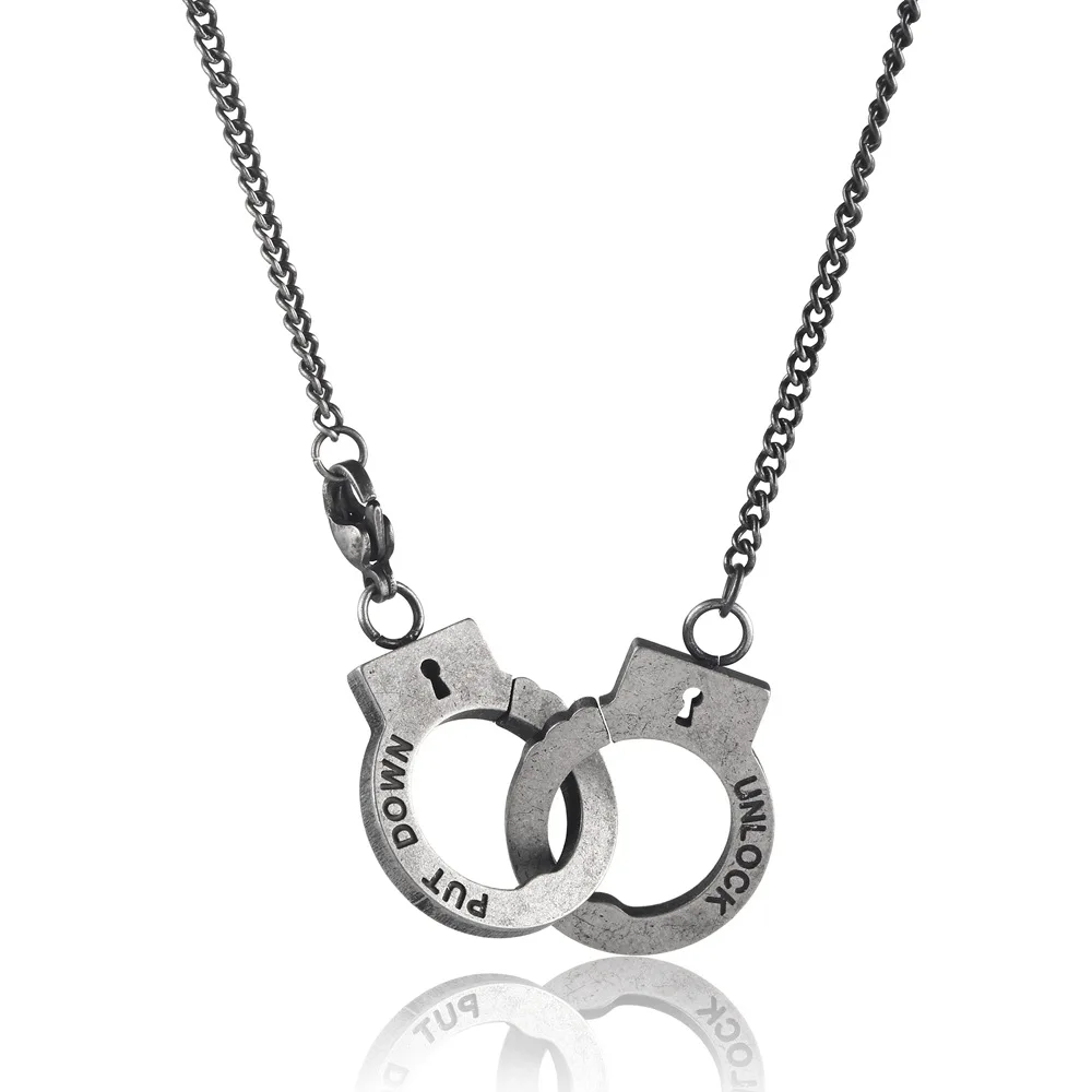 Mens Women Put Down Handcuffs Pendant Necklace Fashion Jewelry Hip Hop Gift For Him