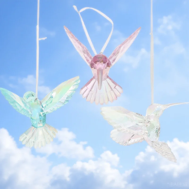 

3Pcs Crystal Hummingbird Acrylic Iridescent Clear Hanging Christmas Ornaments Window Sun Catcher Bird Decorations