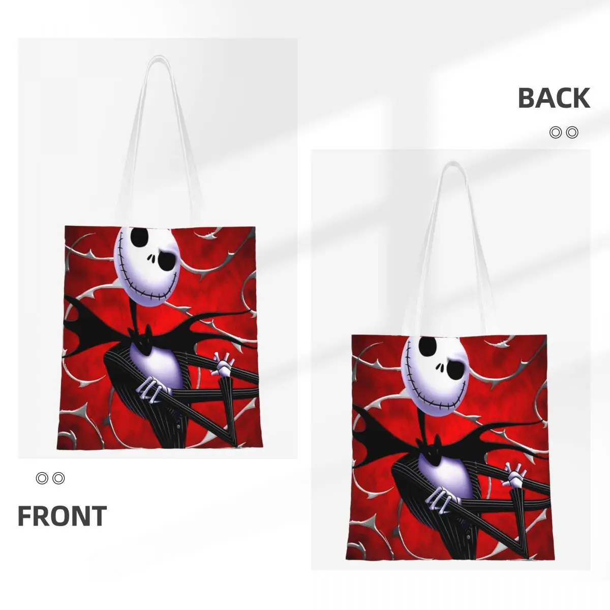 Custom Tim Burton Christmas Horror Movie Canvas Shopping Bag Women Reusable Grocery Jack Tote Shopper Bags