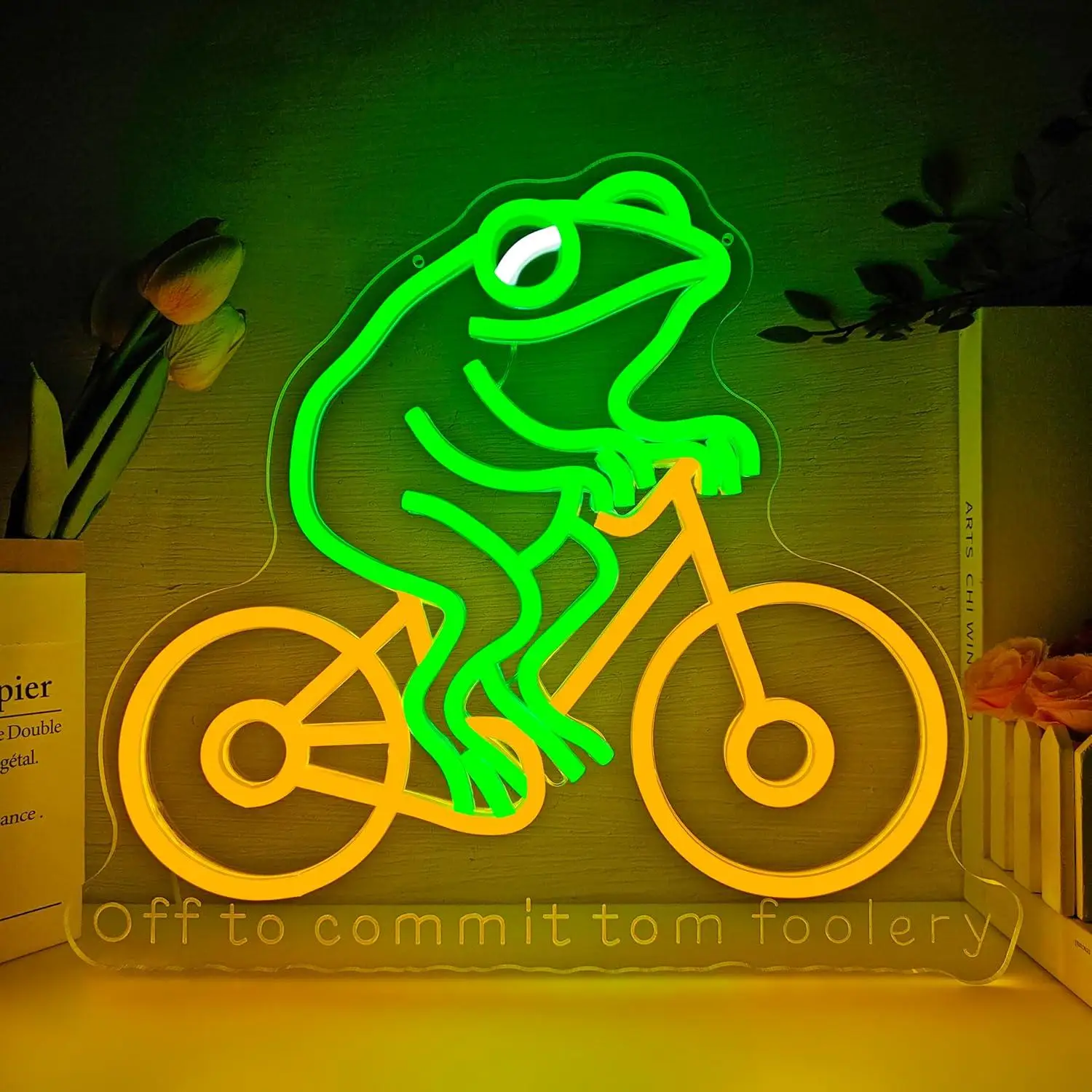 Frog Riding Bike Neon Sign LED Light Up Sign for Bedroom Office Bar Wall Decor Whimsical 