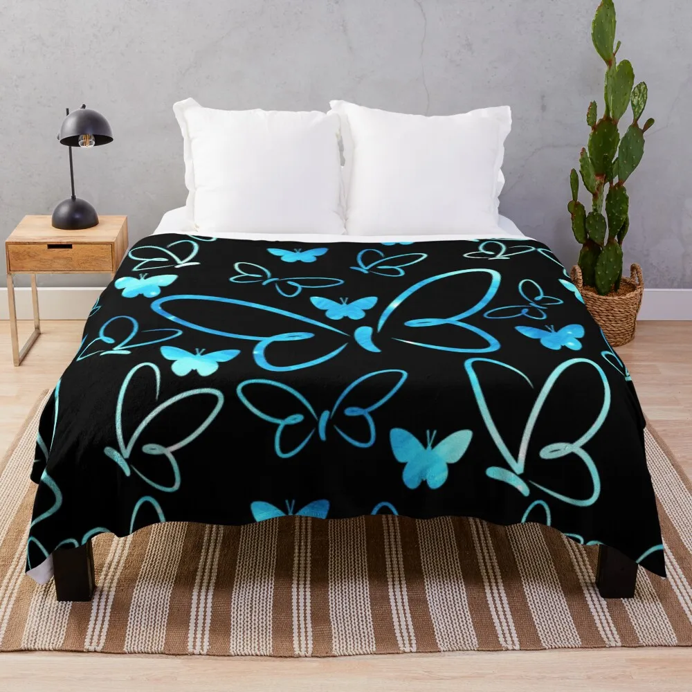 

Blue Butterfly Throw Blanket Cozy Light Blanket for Travel Camping Picnic