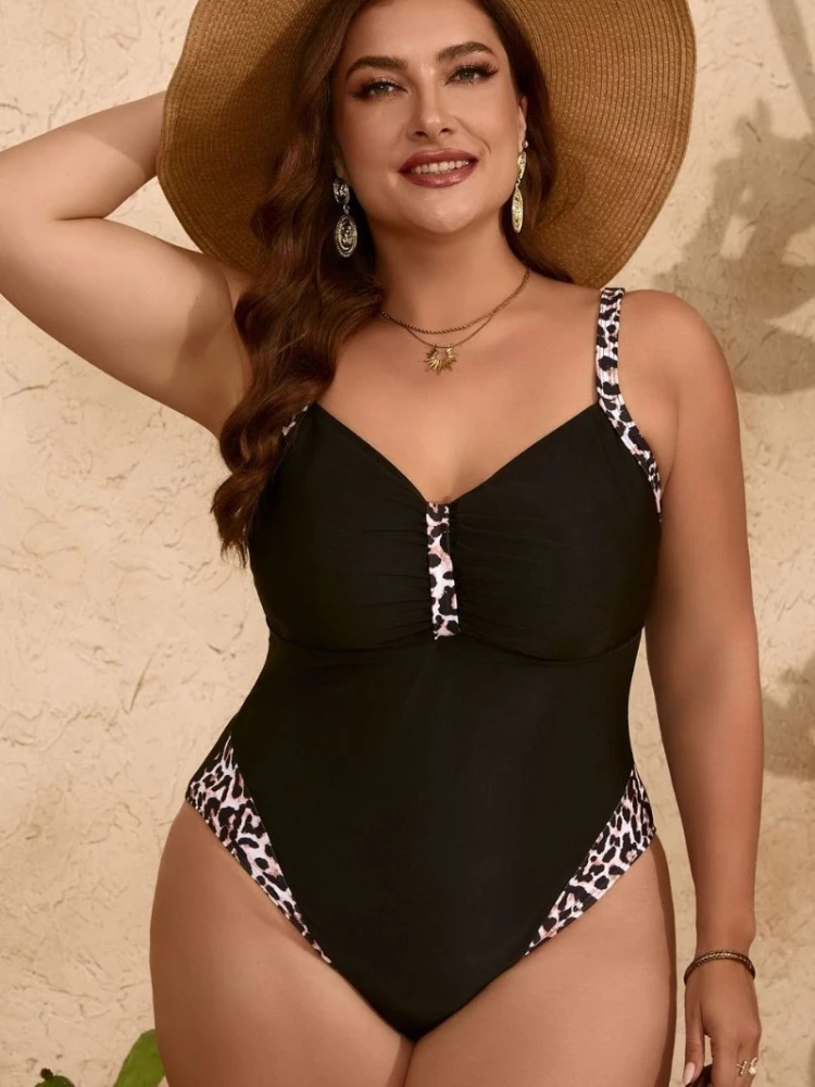 

Plus Size 5XL Swimwear Women 2024 Sexy Bikini One Piece Swimsuit Closed Push Up Bodysuit Leopard Backless Bathing Suit Beachwear