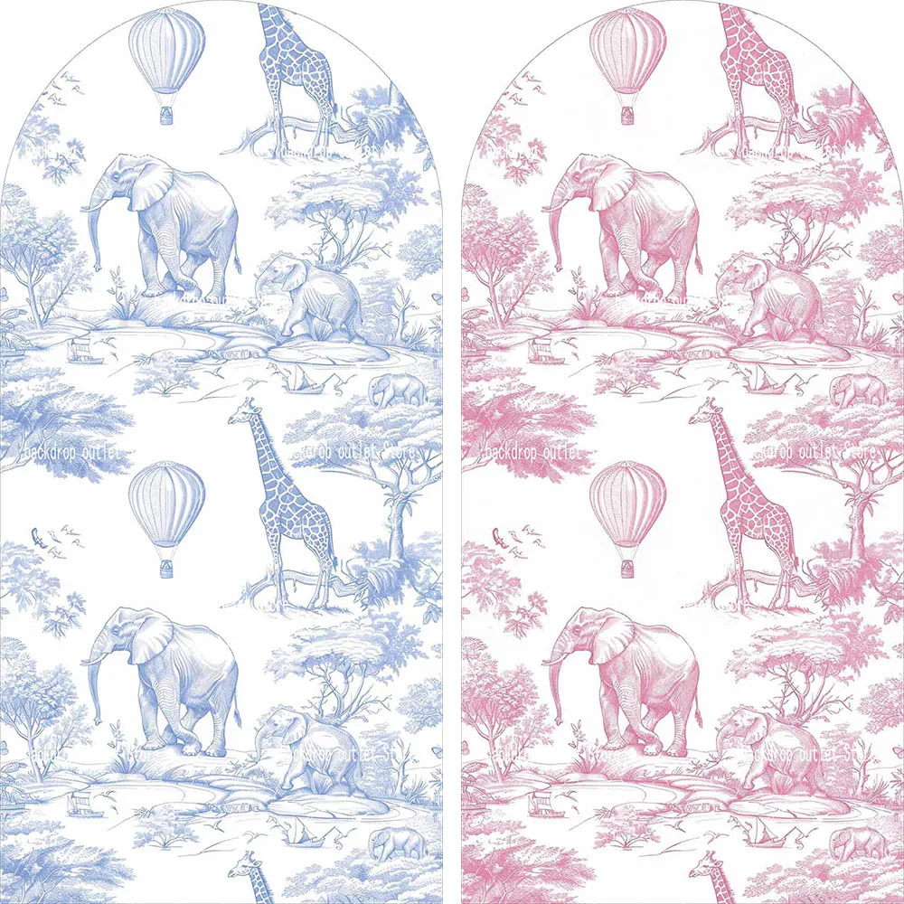 

Mehofond 2-sided Safari Arch Backdrop Elegant Blue Pink Animal Newborn Birthday Party Hot Balloon Decor Baby Shower Background