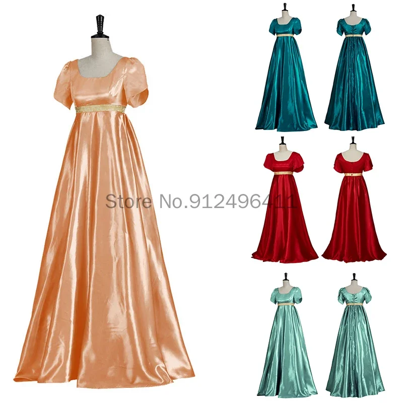 Medieval Regency Bridgerton Dress Satin Vintage Victorian Ball Gown High Waistline Jane Costume Cosplay Tea Dress for Women JS94