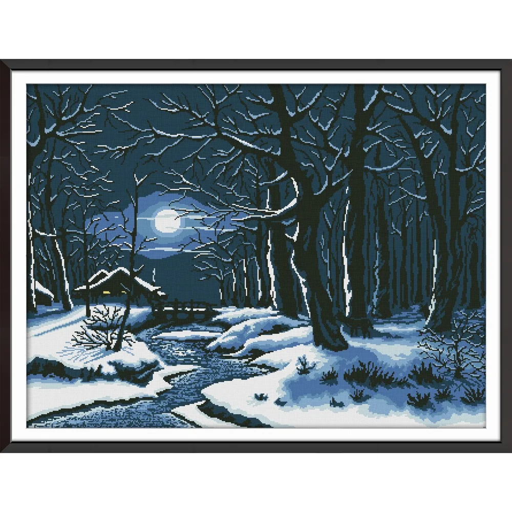 

Soulgift News Pre-Printed Cross Stitch Kit, Stamped Aida Fabric with DMC Threads, Embroidery kit - Winter Night