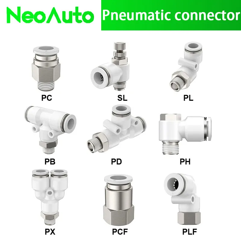 Pneumatic Connectors Air Hose Fittings PC PCF PB PL PLF SL Thread Fitting 1/8 1/4 3/8 1/2 Push Into Pipe Pluglug Quick Coupling