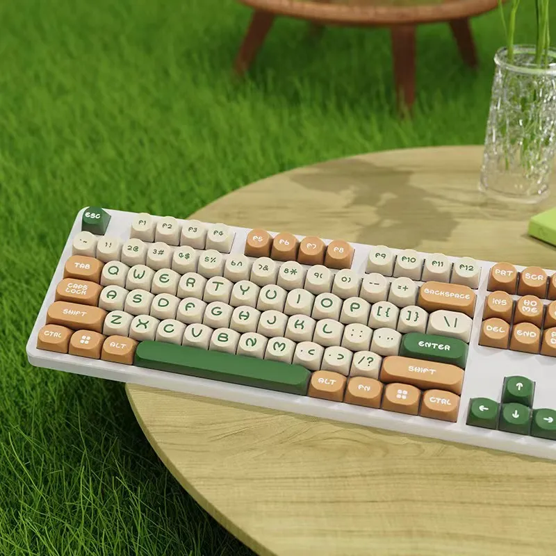 Anhing Mood-teclas de doble disparo para teclado mecánico, accesorios para teclados, color verde y marrón, 130 teclas, perfil MOA, PBT