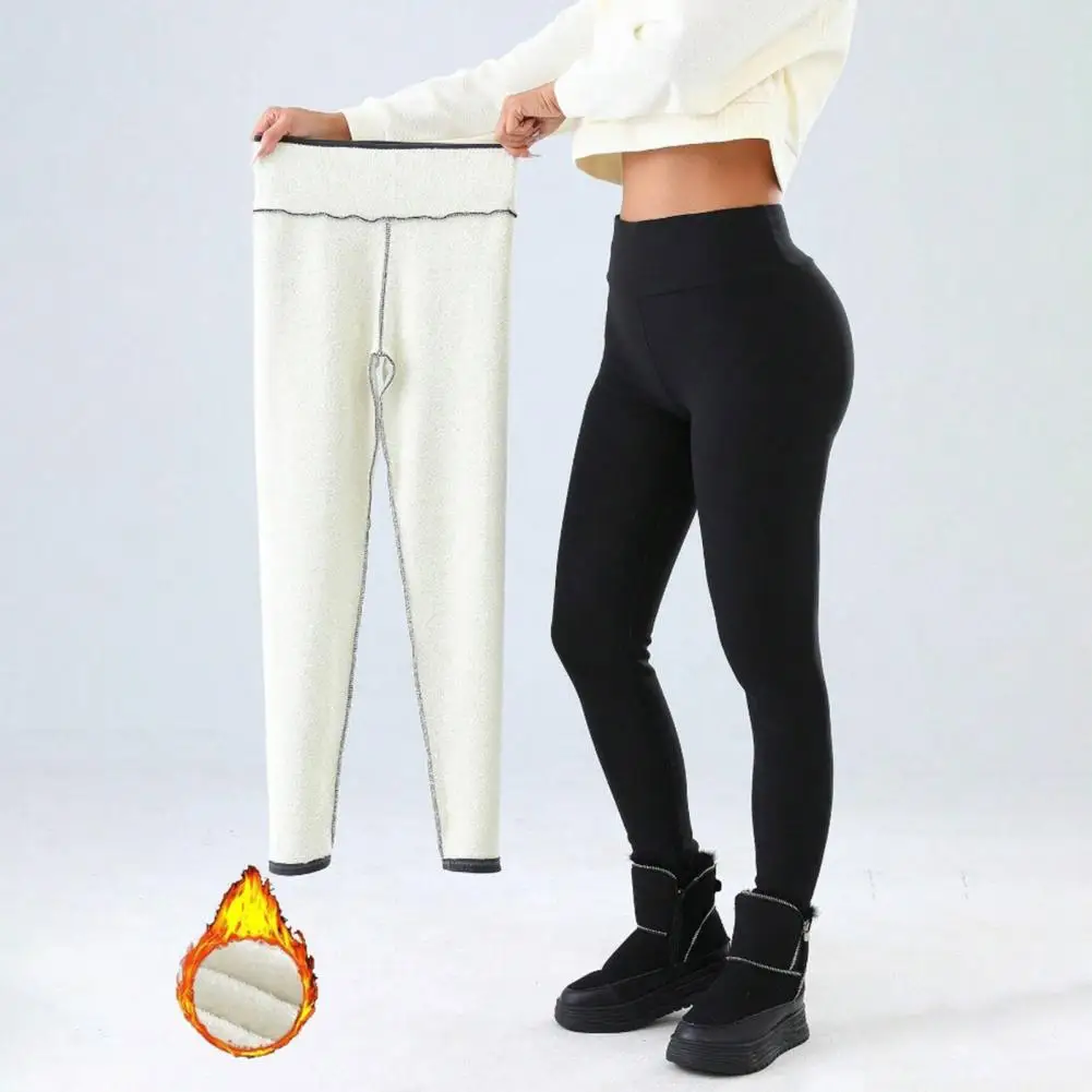 Velvet Lined Leggings Winter Leggings for Women High-waisted Straight Leg Pants with Velvet Lining Solid Color Body Shaping
