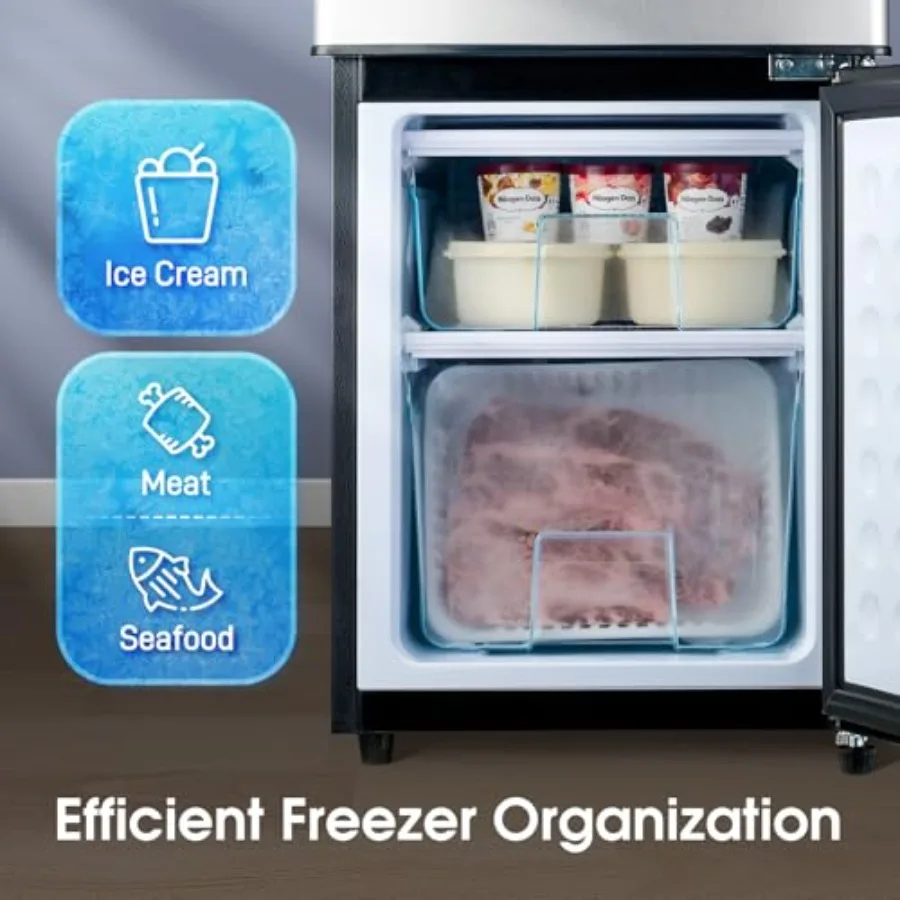 Kulkas Freezer Bawah 4.0 Cu.Ft dengan Dua Pintu dan Penyimpanan Laci, Rak yang Dapat Disesuaikan, dan Kontrol Suhu 7 Tingkat