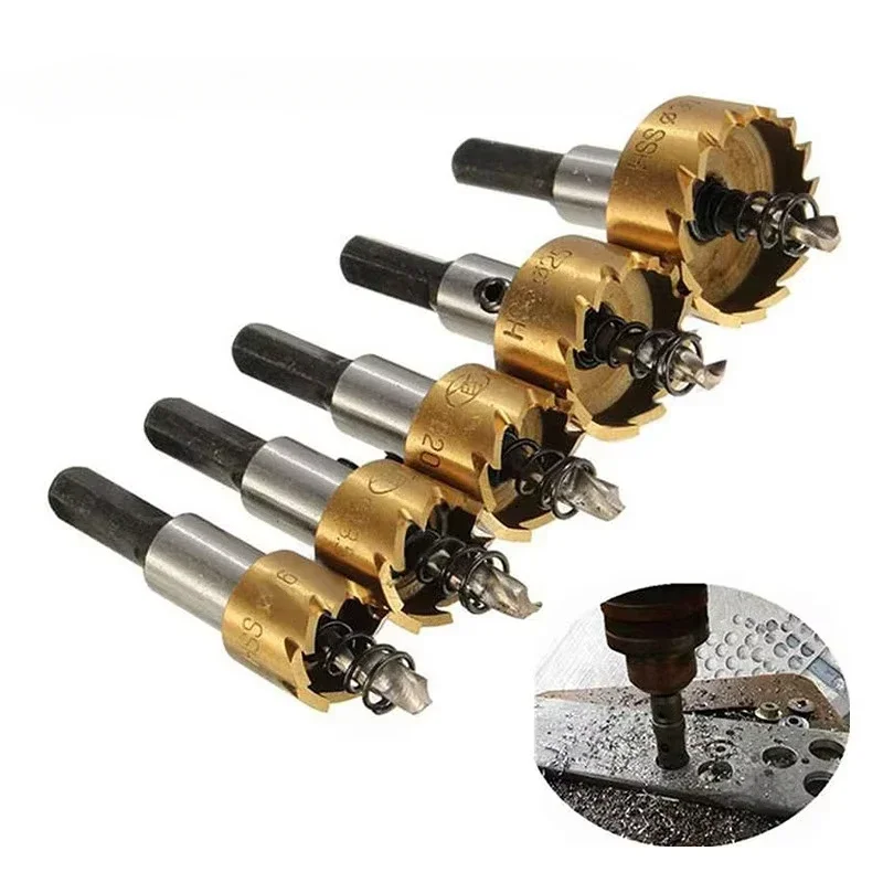 

5Pcs 16-30mm Titanium Plating HSS Carbide Tip Drills Bit Hole Saw Set High Speed Stainless Steel Metal Alloy Pocket Hole Jig