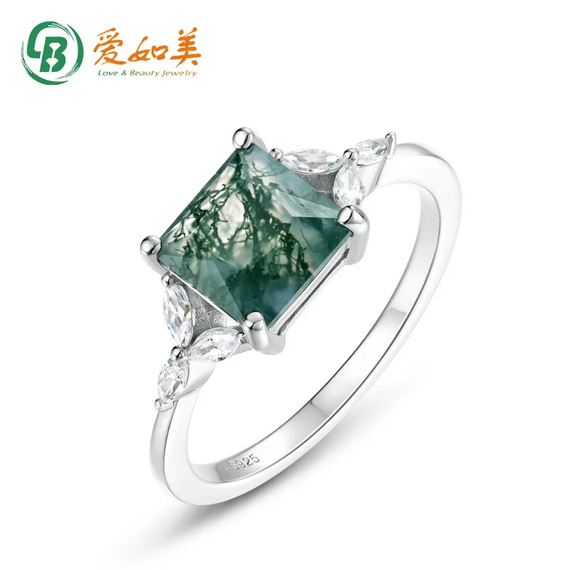 

Кольцо в стиле ретро с квадратным зеленым мохом и четырьмя когтями, популярное и универсальное кольцо из 18-каратного золота с платиновым посеребренным 7-слойным золотом PT950