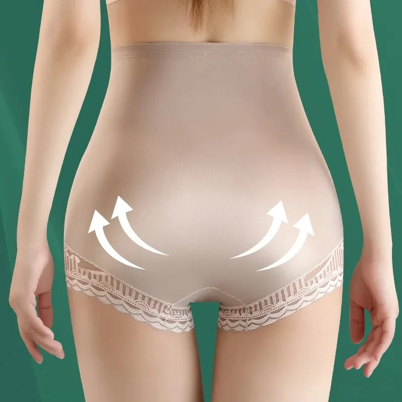 Women\'s Seamless Underwear Female Slimming Panties Lace Ladies High Waist Ice Silk Panty Tummy Control Butt Lifter Underpants