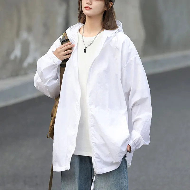 Women's Summer Thin Fashion Simplicity Solid Color Hooded Sunscreen Clothing Women Clothes Casual Loose All-match Tops Coat