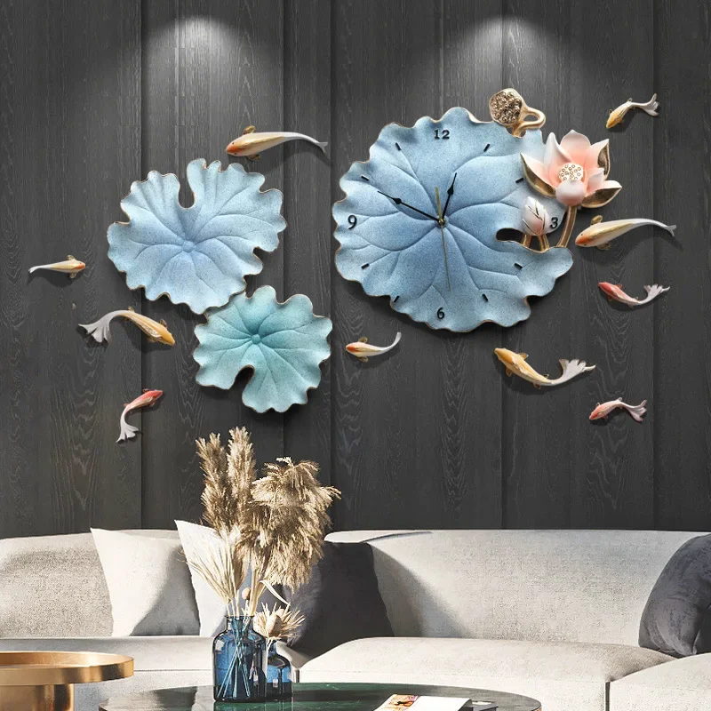 Wall digital clock Chinese lotus leaf Room decor aesthetic wall clocks 3D stickers  decorations living room  ornament