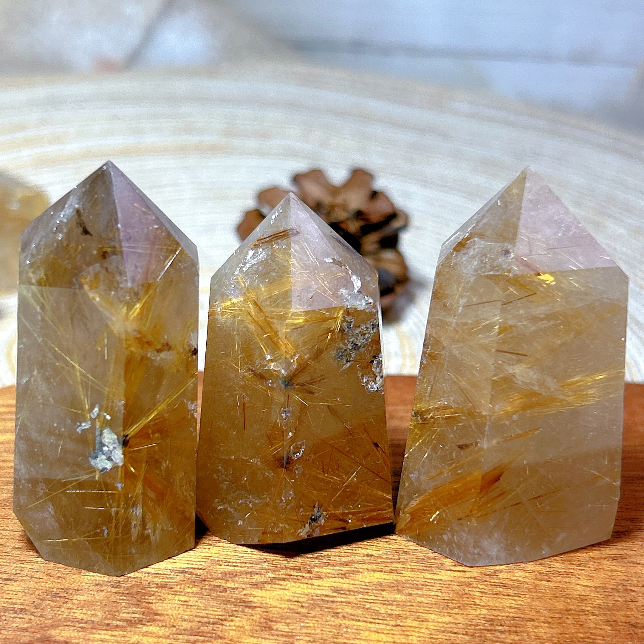 High Quality Natural Crystals Golden Rutile Tower Point Healing Crafts Geode Desk Reiki Home Decorations Room Decor