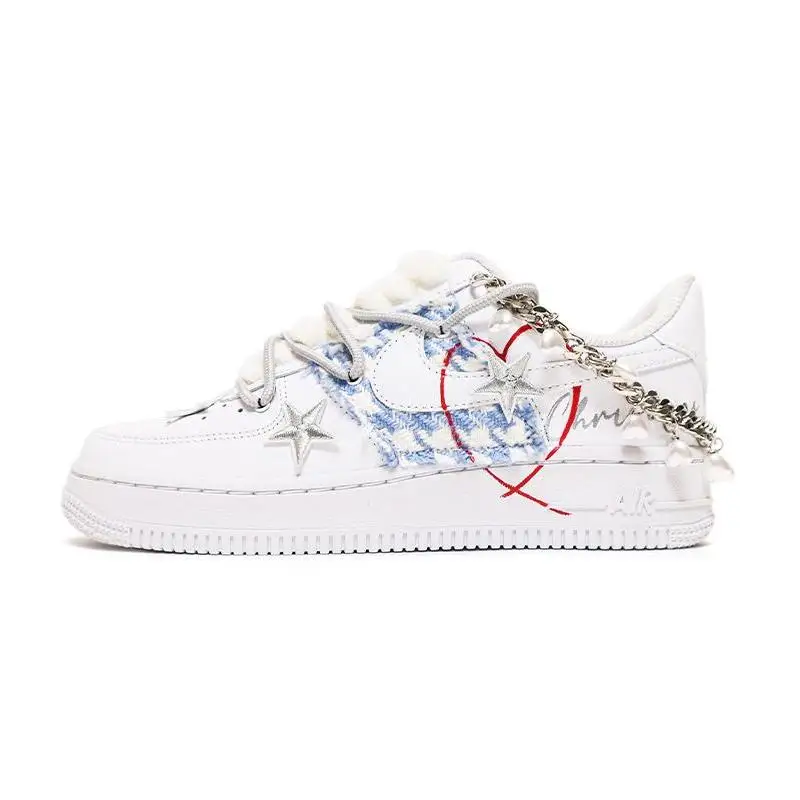 

[Custom Christmas blue diamond-shaped pearl women's edition]Nike Air Force 1 Skateboard Shoes Women's Low-Top Blue