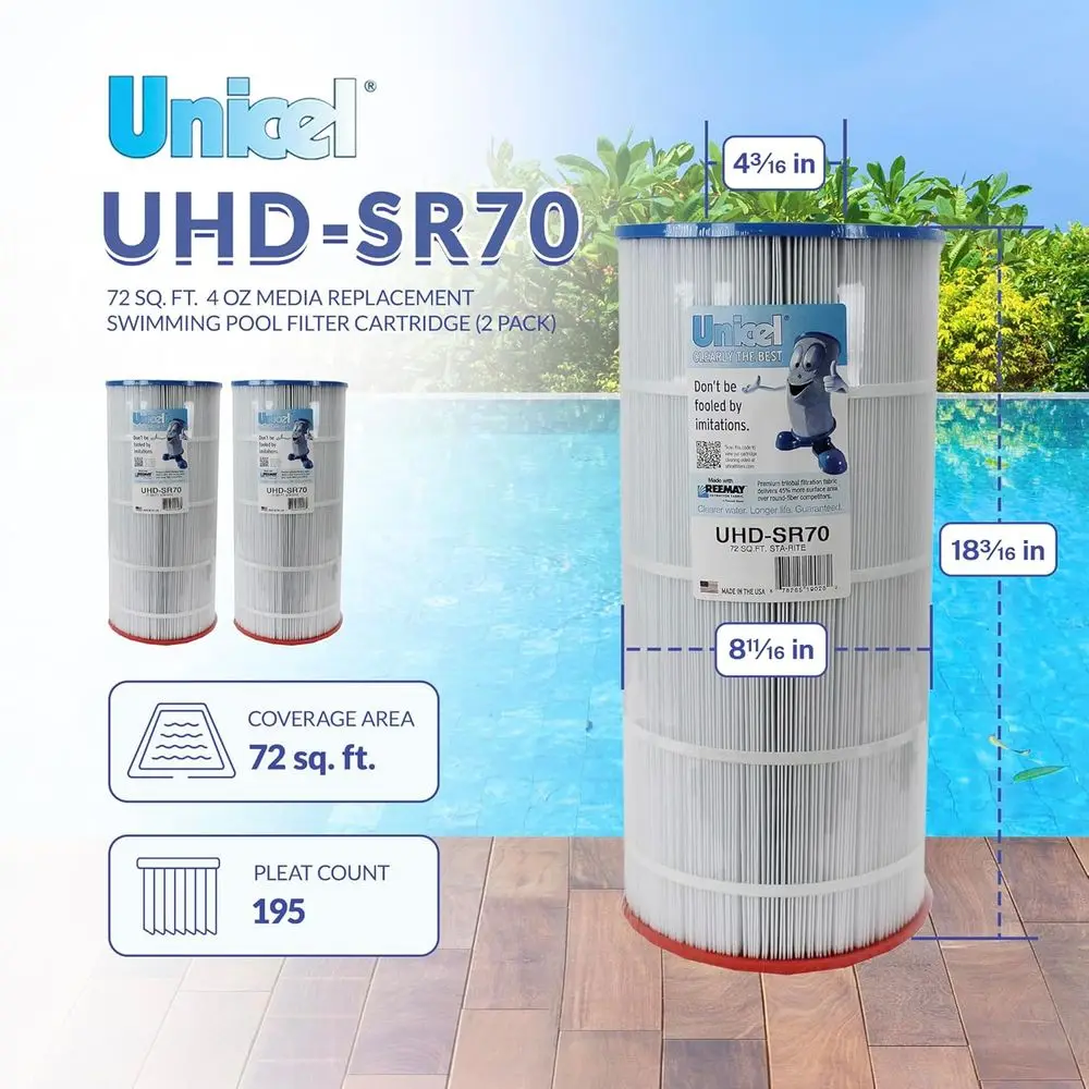 ไส้กรองสระว่ายน้ำ Sta-Rite Posi-Flo รุ่น UHD-SR70 ขนาด 72 ตารางฟุต 4 ออนซ์ แบบ 195 จีบ แพ็ค 2 ชิ้น